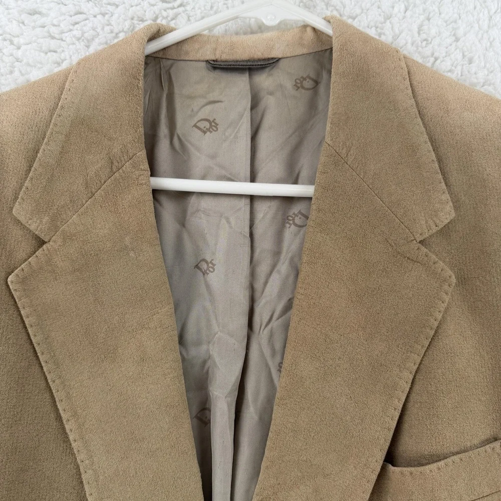 Vintage Christian Dior Sport Coat Blazer‎ Mens 40R Beige Suede USA 80s Jacket
